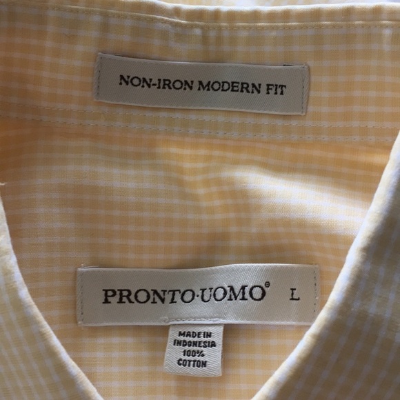 Pronto Uomo Non Iron Modern Fit Yellow Checkered Size Large - Picture 6 of 6